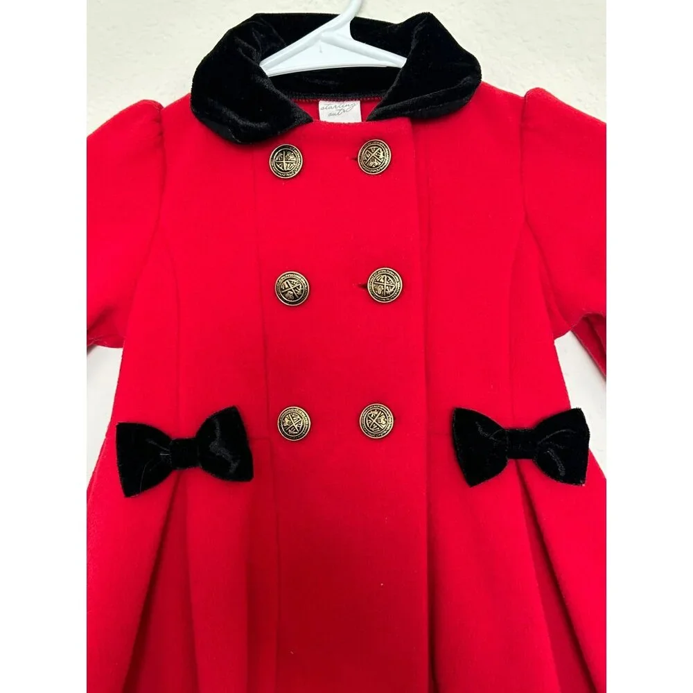 Girls Good Lad Red Double Breasted Bow Coat with Gold Buttons Velvet Collar - Picture 5 of 10
